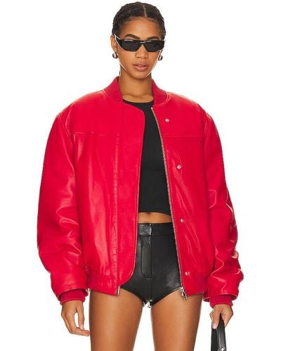 Remain Leather Bomber Jacket - Red
