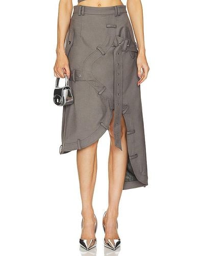 ROKH Asymmetric Belted Skirt - Gray