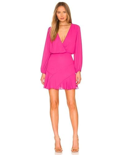 Krisa Asymmetrical Skirt Long Sleeve Dress - Pink