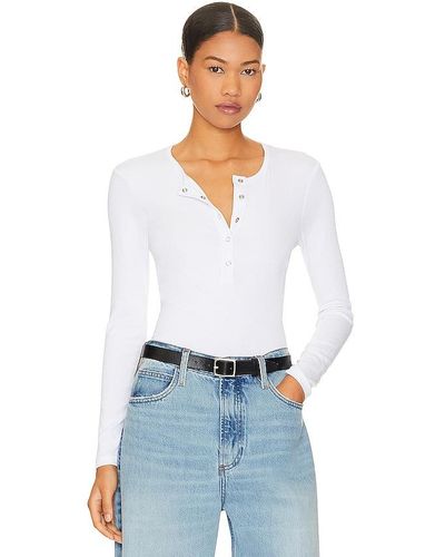 LNA Dalston Ribbed Henley Top - White
