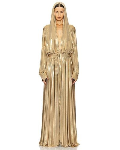 Norma Kamali Hooded Super Shirt Flared Gown - Natural