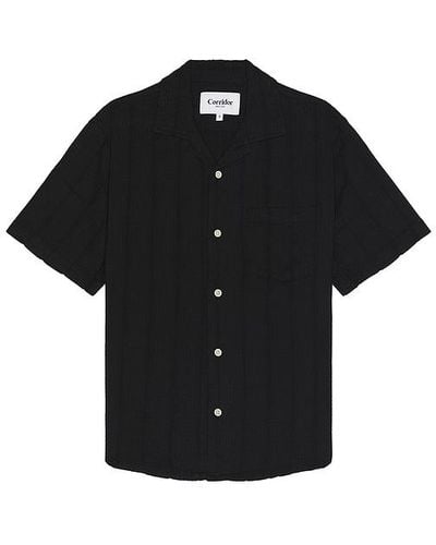 Corridor NYC Striped Seersucker Short Sleeve Shirt - Black
