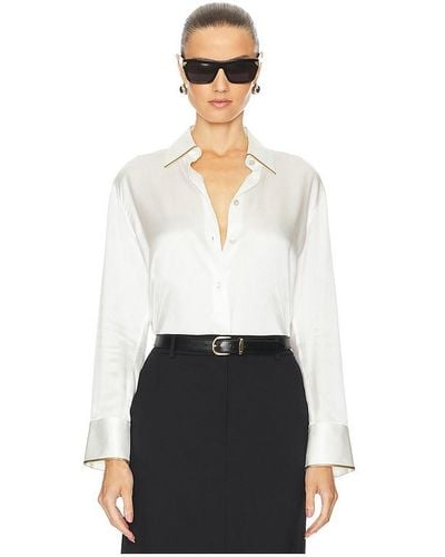Vince Tipped Slim Long Sleeve Blouse - White