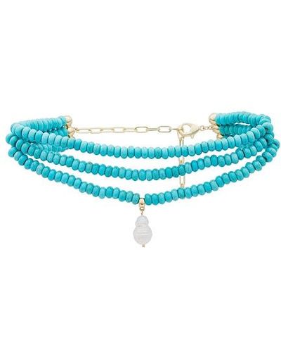 Ettika Triple Strand Statement Necklace With Pearl Dangle - Blue