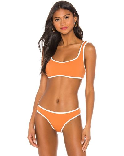 Solid & Striped Contrast Trim Bikini Top - Orange