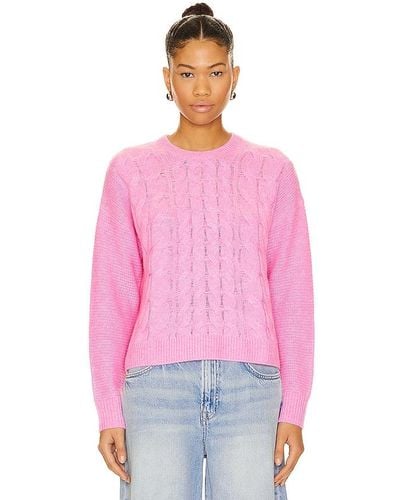 Autumn Cashmere 6 Ply Open Cable Crew - Pink