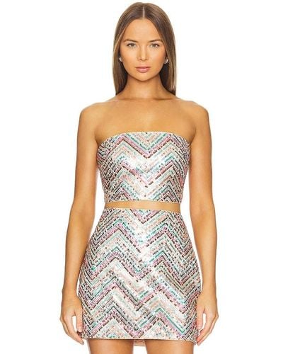 MILLY Chevron Sequins Strapless Top - White