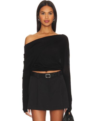 Enza Costa Tissue Cashmere Slouch Sweater - Black