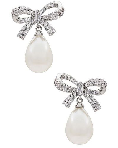 Shashi Pave Bow Pearl Drop Earring - White