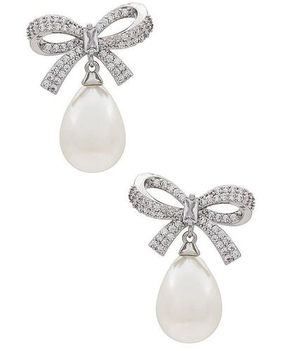Shashi Pave Bow Pearl Drop Earring - White