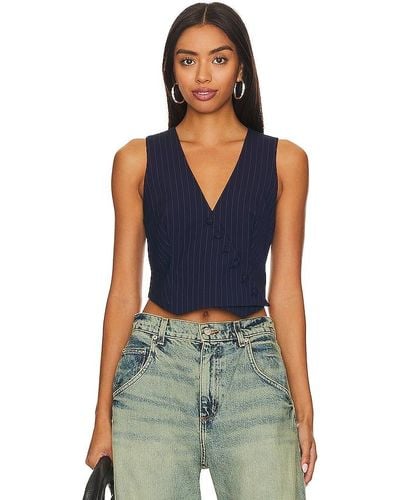 Bardot Asymmetric Pin Stripe Vest - Blue