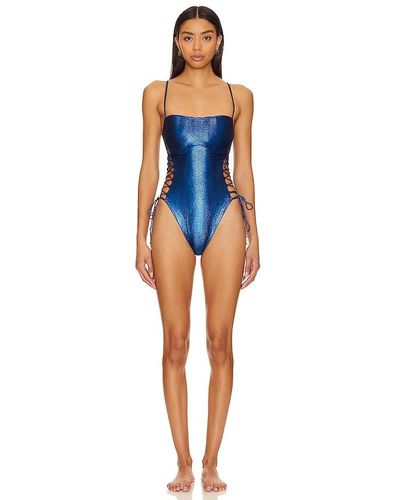 Luli Fama Midnight Waves Laced Up One Piece - Blue