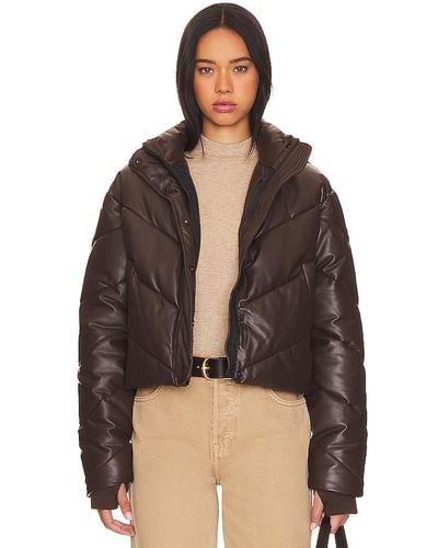 IVL COLLECTIVE Faux Leather Puffer Jacket - Brown
