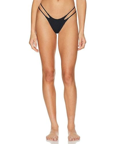 Indah Jovi Skimpy Solid Smocked String Bikini Bottom - Black