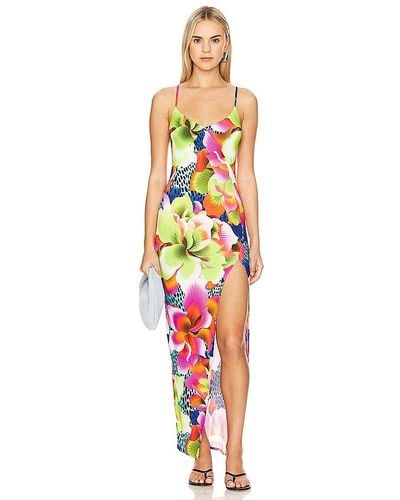 Luli Fama Tropical Illusions Fitted Side Slit Maxi Dress - White