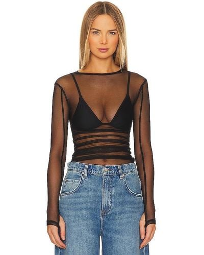 Free People TOP MANCHES LONGUES LAST LAYER - Noir