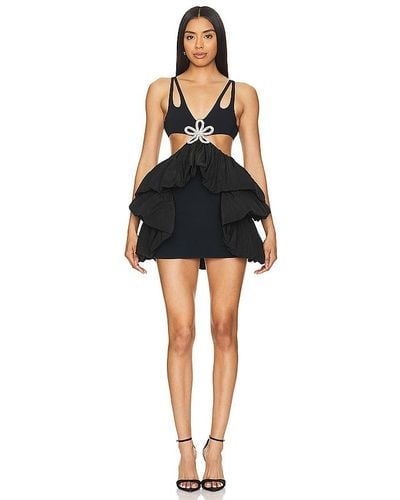 David Koma Crystal Daisy Puff Mini Dress - Black