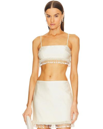 PATBO Hand-beaded Cropped Top - White