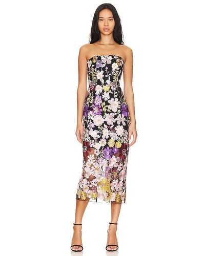 MILLY Floral Embroidery Midi Dress - Black