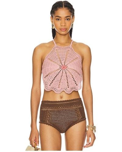 She Made Me Sunflower Halter Top - Pink