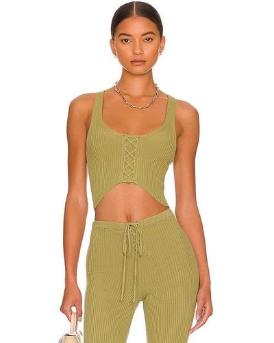 Camila Coelho Artemis Lace Up Knit Top - Green