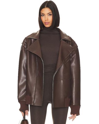 Norma Kamali Oversized Moto Jacket - Brown