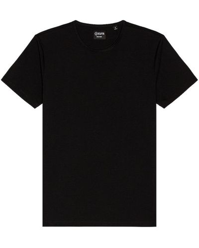 Cuts Crew Split Hem T-shirt - ブラック