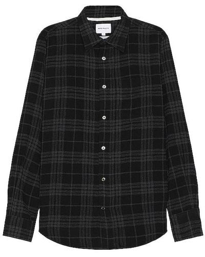 Norse Projects Algot Relaxed Wool Check Shirt - Black