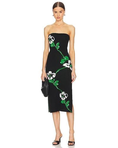 MILLY Floral Jacquard Strapless Midi Dress - Green