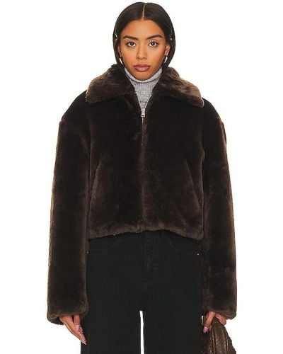 FRAME Faux Fur Zip Up Jacket - Black