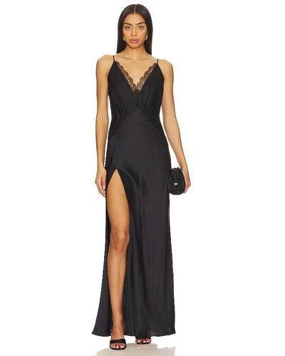 Shona Joy Leticia Silk Lace Split Maxi Dress - Black
