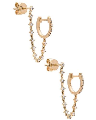 EF Collection Diamond Mini Huggie & Prong Set Chain Stud Earring - Métallisé