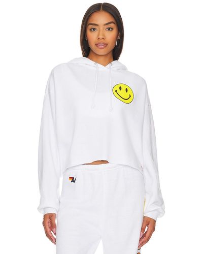 Aviator Nation Smiley 2 Relaxed Cropped Hoodie - ホワイト