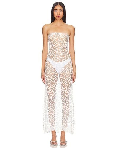 Sid Neigum Sheer Floral Embroidered Strapless Dress - White