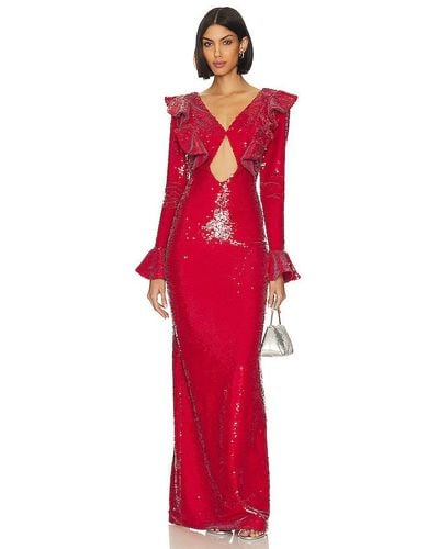PATBO Sequin Cutout Maxi Dress - Red