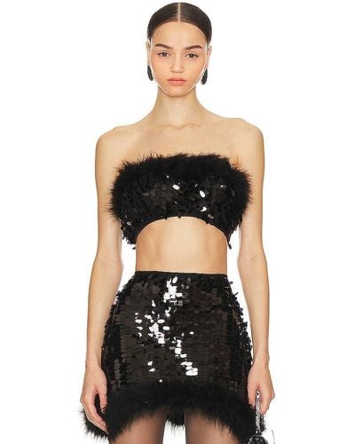 OW Collection Virgo Sequin Feather Top - Black