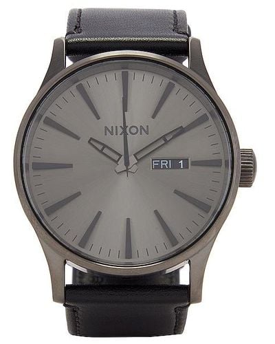 Nixon Sentry Leather Watch - Gray