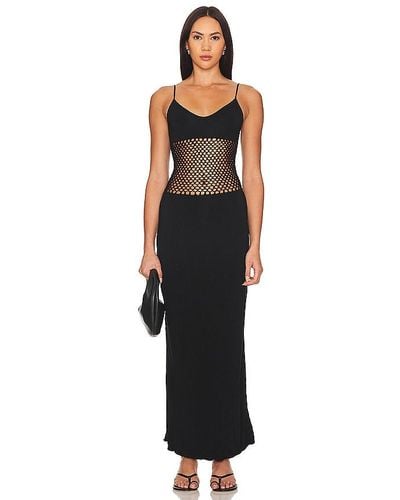 Indah Bella Solid Macrame Detail Maxi Dress - Black