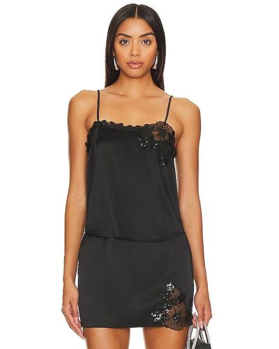 Fleur du Mal Sequin Violet Embroidery Applique Cami - Black