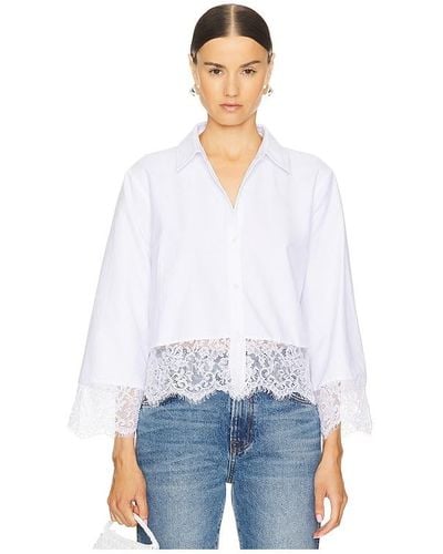 L'Agence Levo Lace Trim Cropped Shirt - White