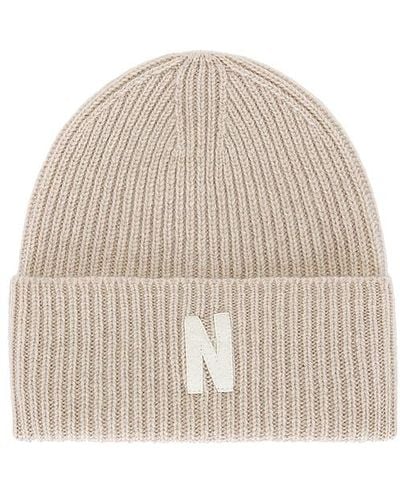 Norse Projects Merino Lambswool Rib N Logo Beanie - Natural