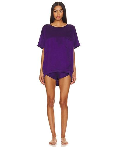 Lunya Silk Tee Pajama Set - Purple