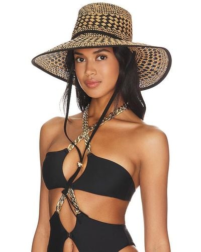 Lele Sadoughi Brielle Chequered Straw Hat - Black