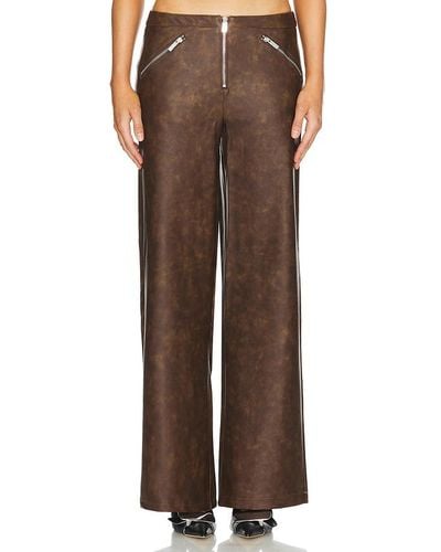 WeWoreWhat Faux Leather Zipper Fly Pant - Brown
