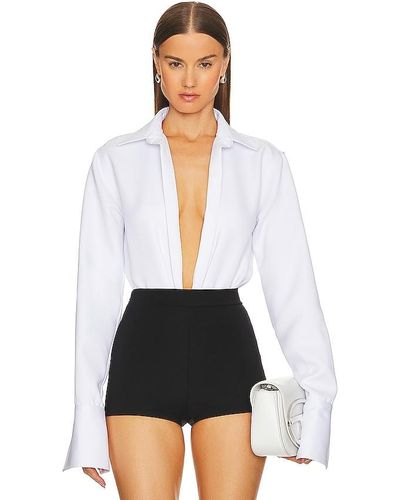LAQUAN SMITH Open Front Collared Bodysuit - White