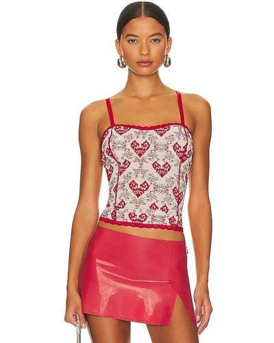 Poster Girl Scarlett corset top flocked mesh corset top - Rojo