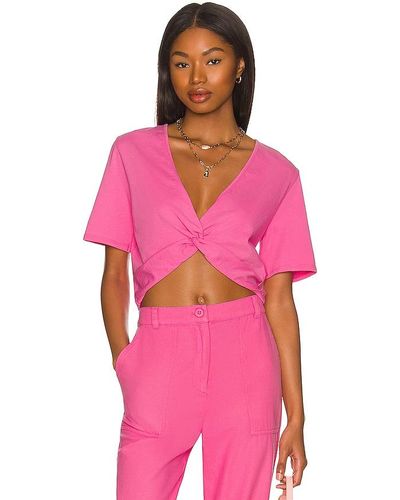 Monrow Front Twist Top - Pink