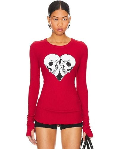 Lauren Moshi Top manga larga mckinley skull heart - Rojo