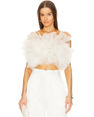 LAPOINTE Ruffle Poof Bustier Top - Blanc