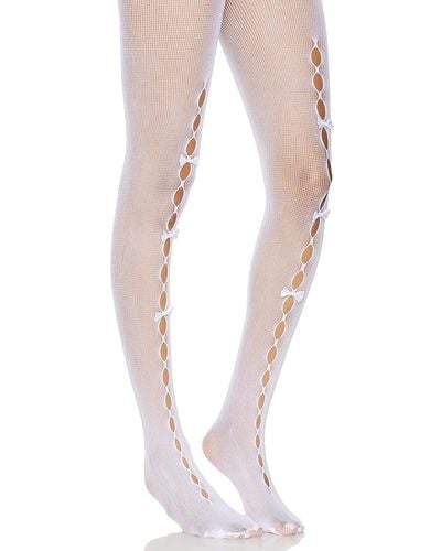 Stems Cut Out Mesh Tights - White